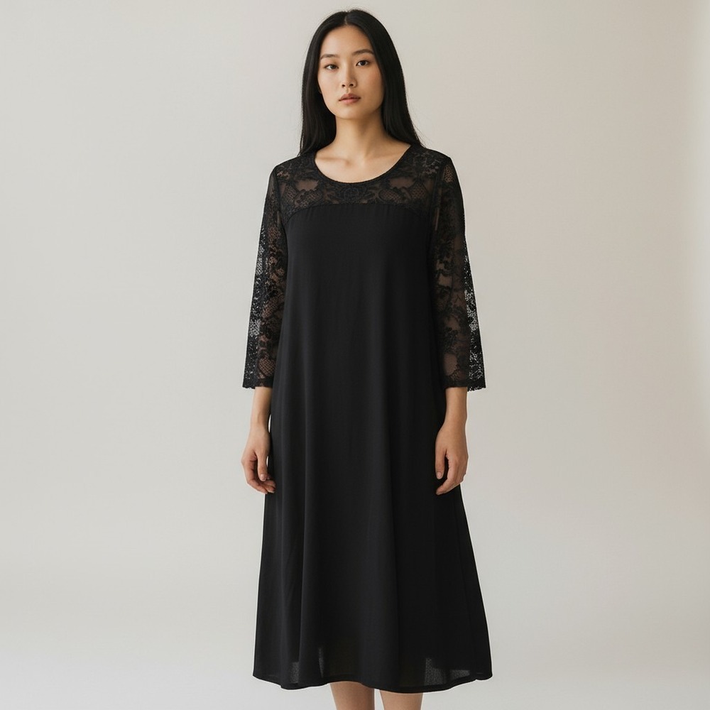 Nina Leonard Black Midi Dress Women's S Velvet Burnout Fairy Whimsigoth Goth